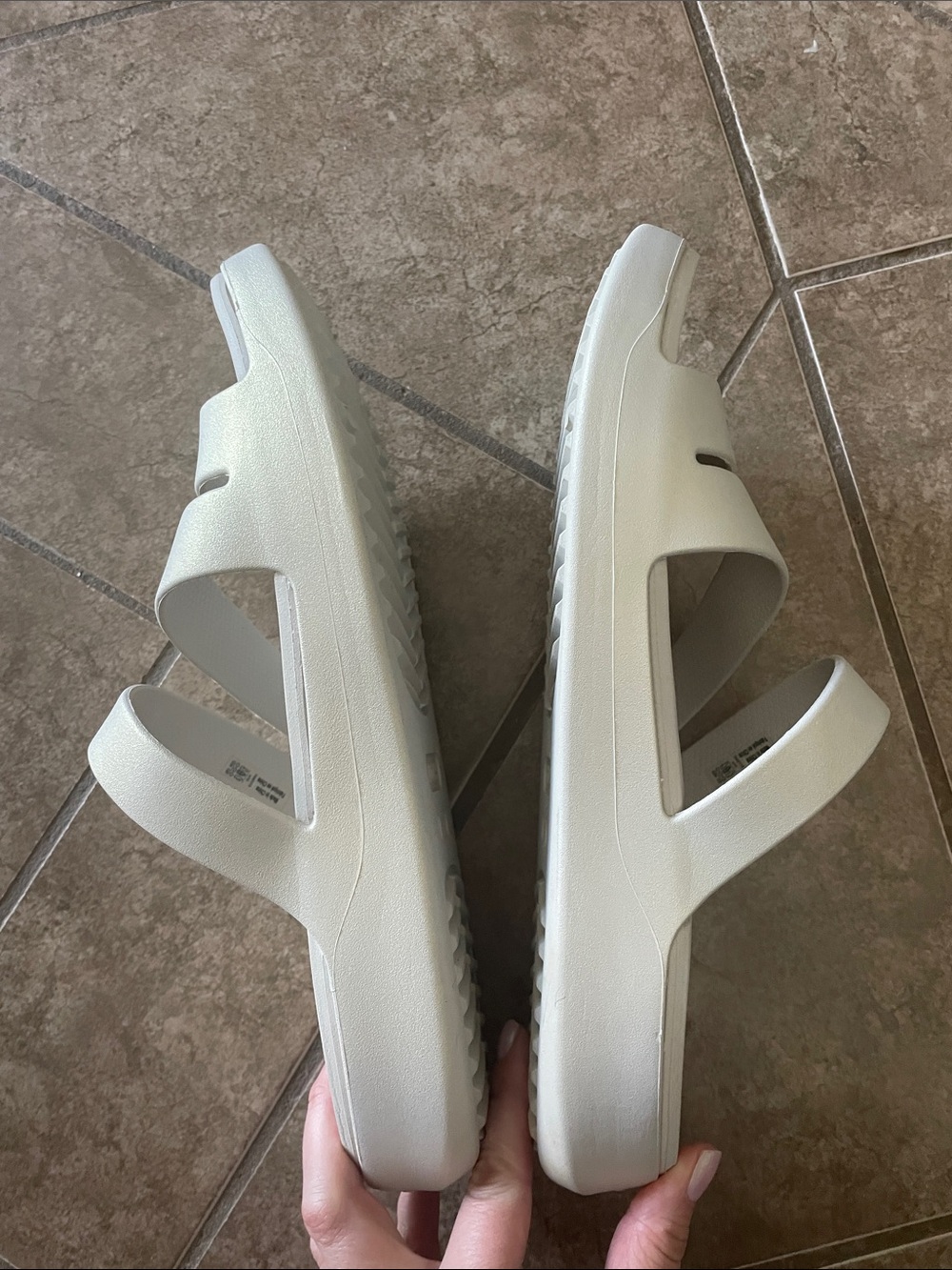 Getaway Strappy Croc Sandals: grayish beige with a pearl finish. - Picture 3 of 5